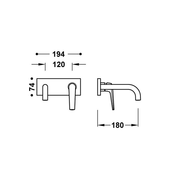 Element naścienny do podtynkowego korpusu baterii umywalkowej TRES FUJI, wylewka 180mm, czerń matowa