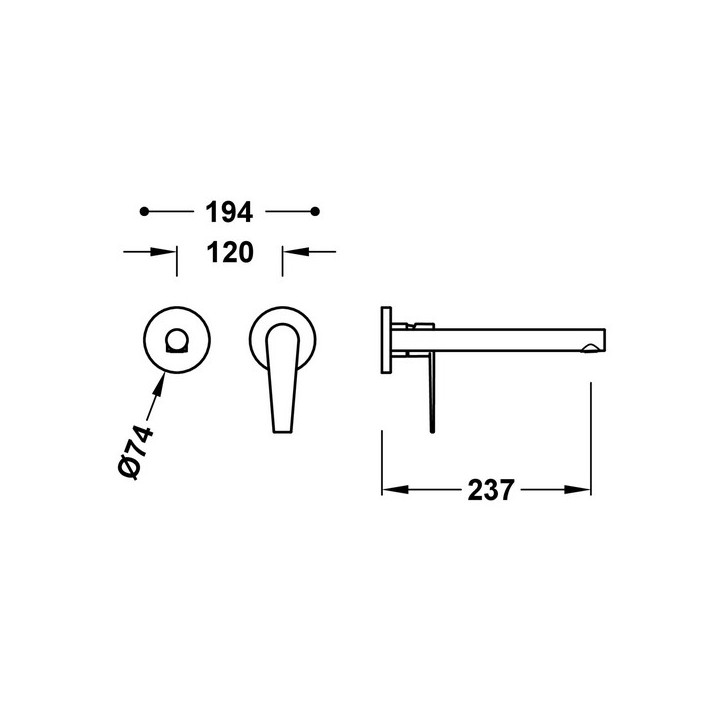 Element naścienny do podtynkowego korpusu baterii umywalkowej TRES Class, wylewka 177mm, chrom