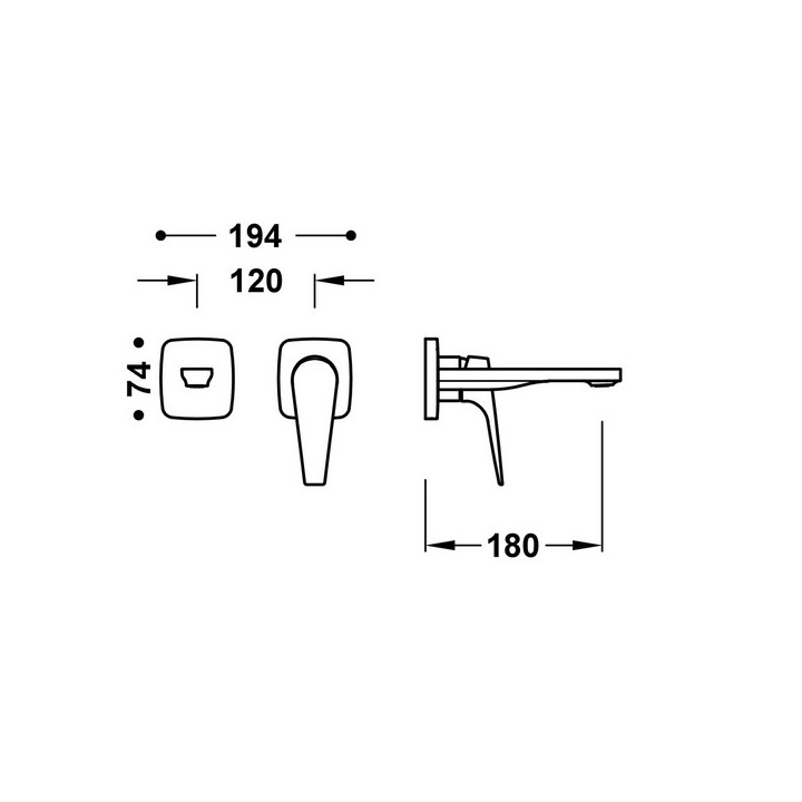 Element naścienny do podtynkowego korpusu baterii umywalkowej TRES FLAT, wylewka 237mm, chrom