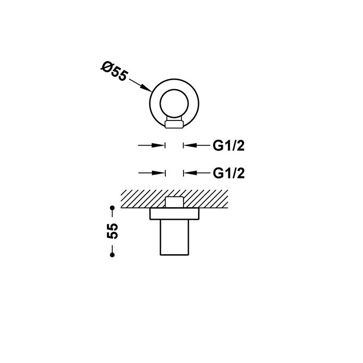 Kolanko z przyłączem ze ściany do węża, Tres Complementos Ducha -  Chrom