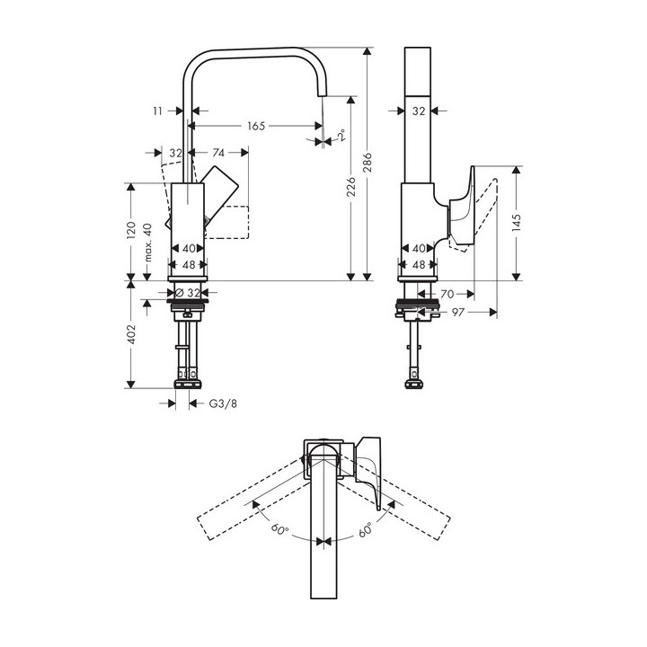 Jednouchwytowa bateria bidetowa 100 z kompletem odpływowym, Hansgrohe Logis - Czarny Matowy