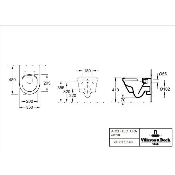Miska WC lejowa Compact bez kołnierza wewnętrznego, podwiaszana, Villeroy & Boch Architectura, Weiss Alpin CeramicPlus