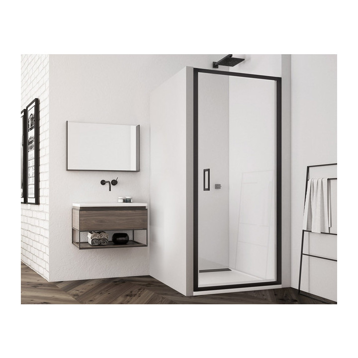 Drzwi prysznicowe wahadłowe 90cm, SanSwiss Top Line-S black, czarny mat