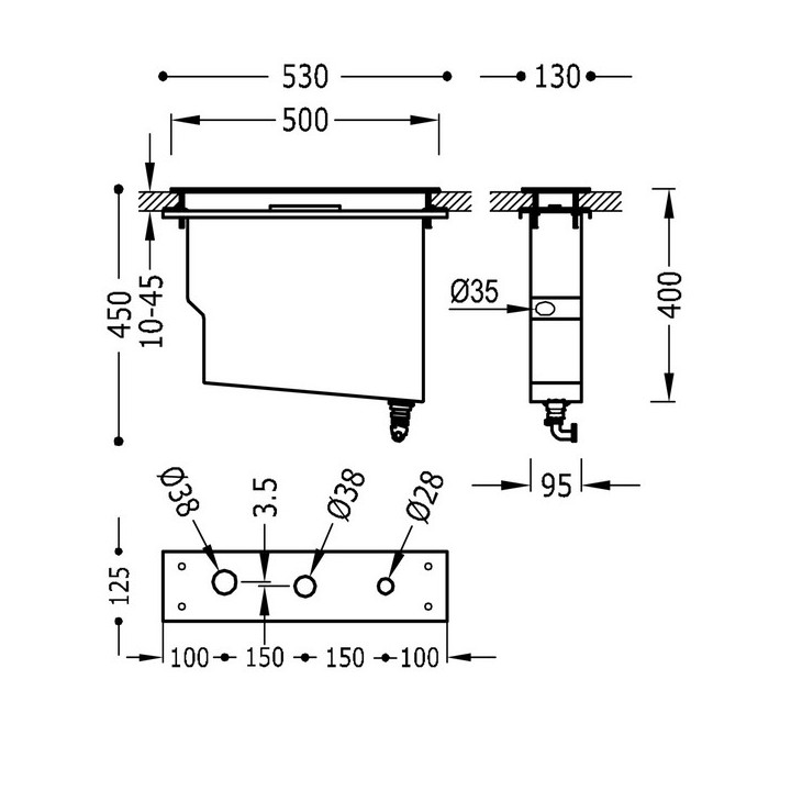 Zestaw montażowy Tres Slim Tres, trzyotowrowy, ze zbiornikiem do odprowadzanie resztek, czarny mat