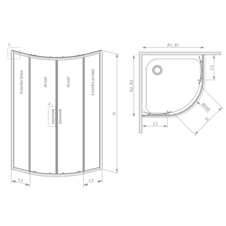 Kabina półokrągła Radaway Premium Pro PDD 80x80cm, chrom/ szkło przejrzyste