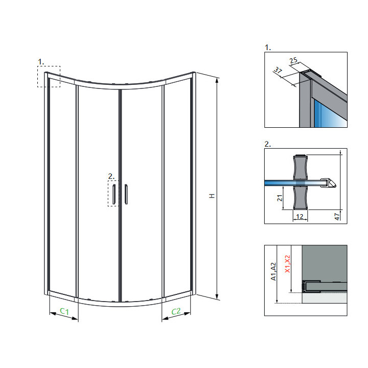 Kabina półokrągła Radaway Alienta A 80x80cm, chrom/ szkło przejrzyste