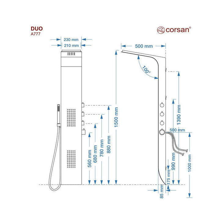 Panel prysznicowy Corsan Duo, mieszacz,  biało-czarna