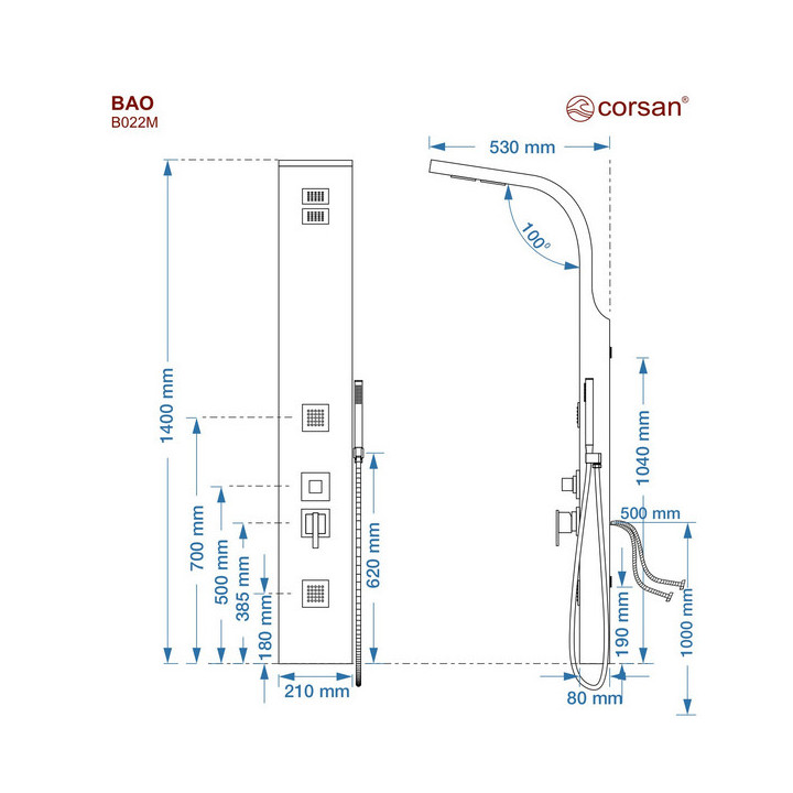 Panel prysznicowy Corsan BAO  bambusowy z czarnym wykończeniem