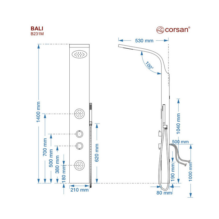 Panel prysznicowy Corsan BALI  bambusowy z chromowanym wykończeniem
