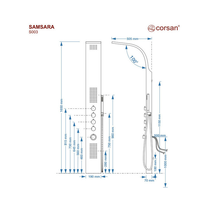 Panel prysznicowy Corsan SNAKE, mieszacz, czarny  