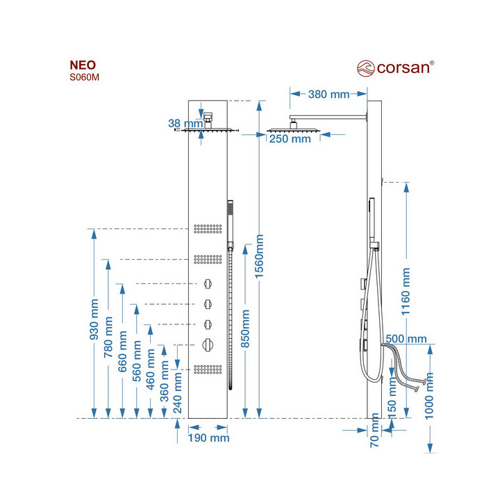 Panel prysznicowy Corsan NEO, mieszacz, czarny  
