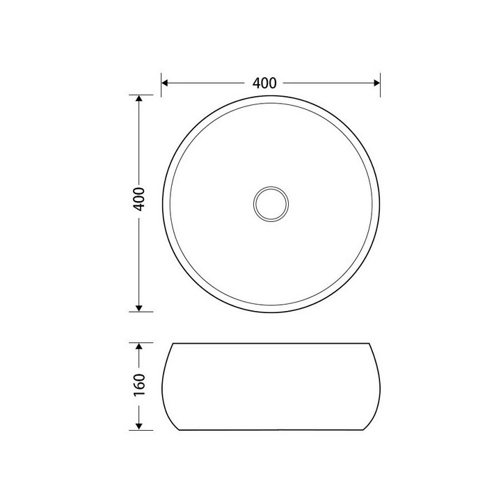 Umywalka nablatowa okrągłaCorsan 400x400x160mm z korkiem klik-klak czarnym, biała