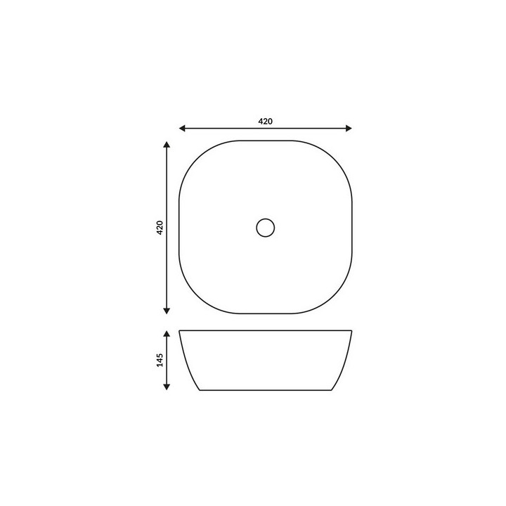 Umywalka kwadratowa nablatowa  Corsan 420x420x145mm, z korkiem klik-klak czarnym, biała
