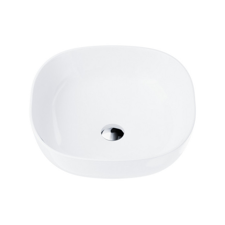 Umywalka kwadratowa nablatowa  Corsan 420x420x145mm, z korkiem klik-klak czarnym, biała