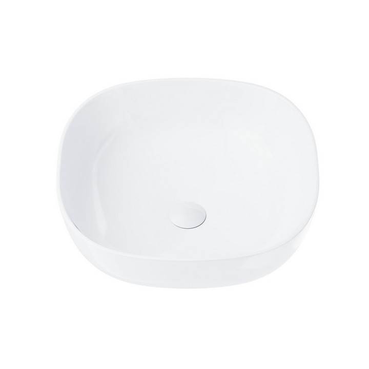 Umywalka kwadratowa nablatowa  Corsan 420x420x145mm, z korkiem klik-klak złotym, biała