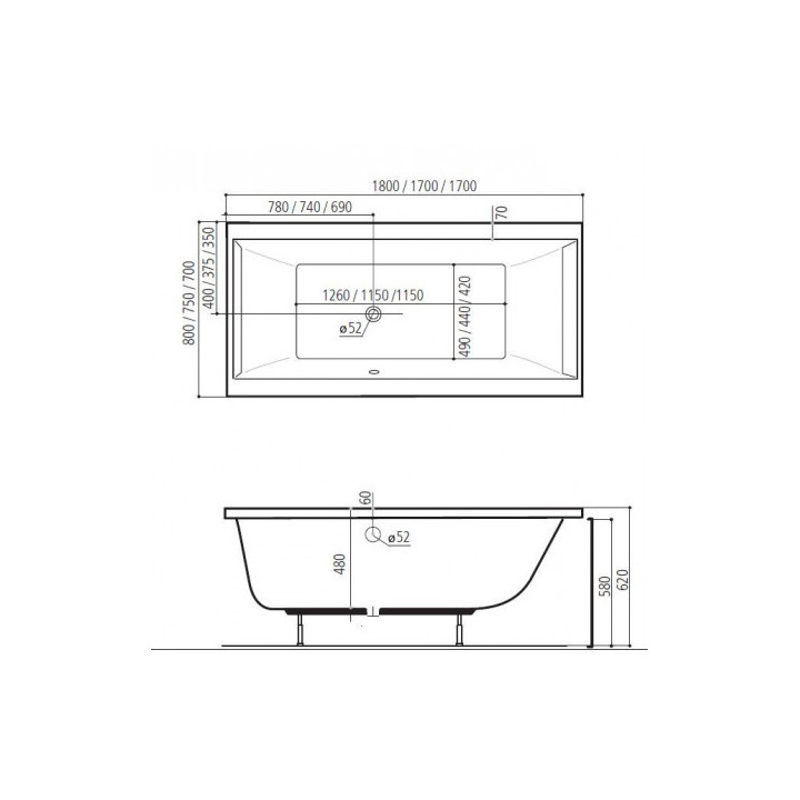 Wanna prostokątna Ruben Kama biała, 180 x 80 x 48 cm, biała, system hydromasażu Rexus Champagne