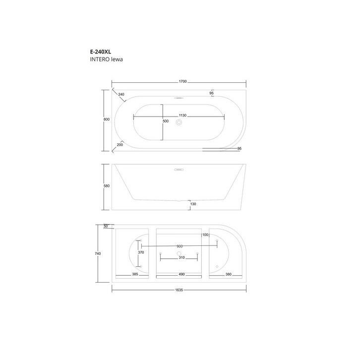 Wanna wolnostojąca narożna z szeroką krawędzią Corsan Intero SLIM , 160x74cm, lewostronna, korek klik-klak biały, biała