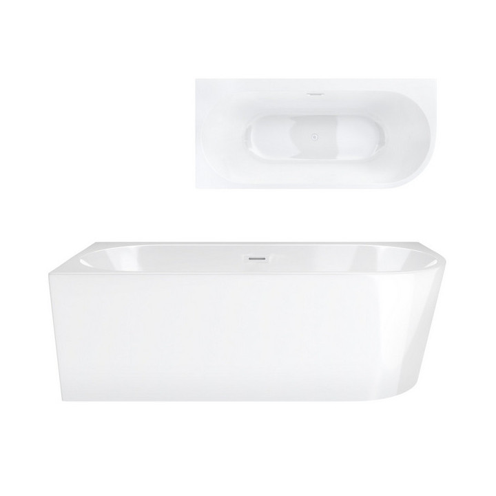 Wanna wolnostojąca narożna z szeroką krawędzią Corsan Intero  , 170x80cm, lewostronna, korek klik-klak chrom, biała