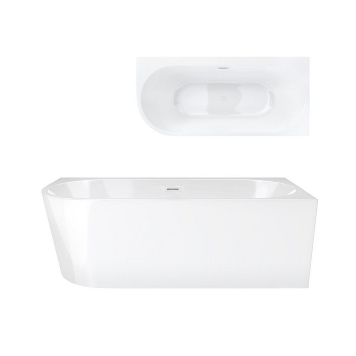 Wanna wolnostojąca narożna z szeroką krawędzią Corsan Intero  , 160x74cm, prawostronna, korek klik-klak chrom, biała