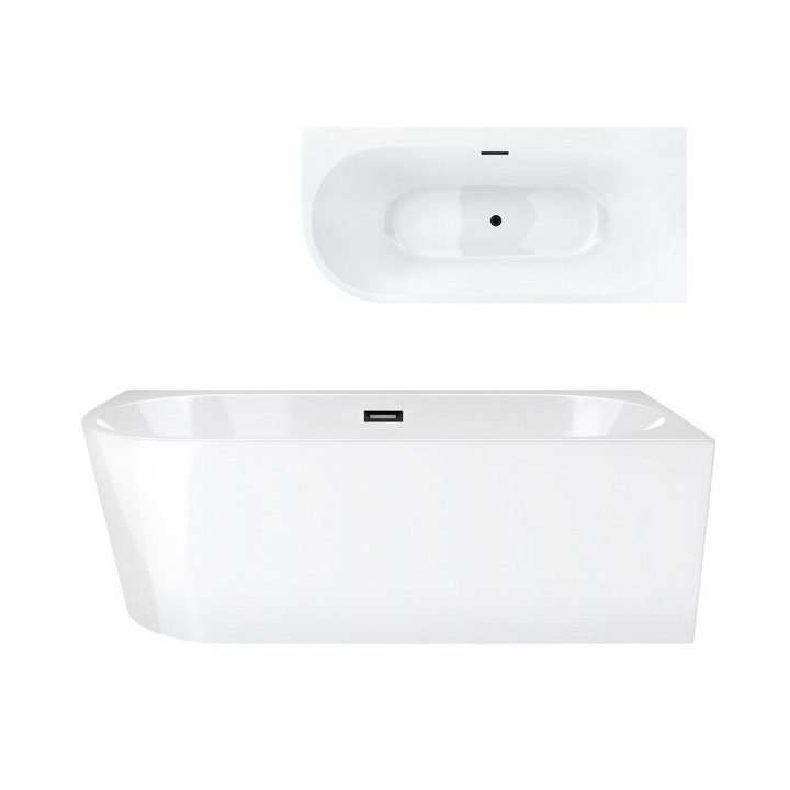 Wanna wolnostojąca narożna z szeroką krawędzią Corsan Intero  , 160x74cm, prawostronna, korek klik-klak biały, biała