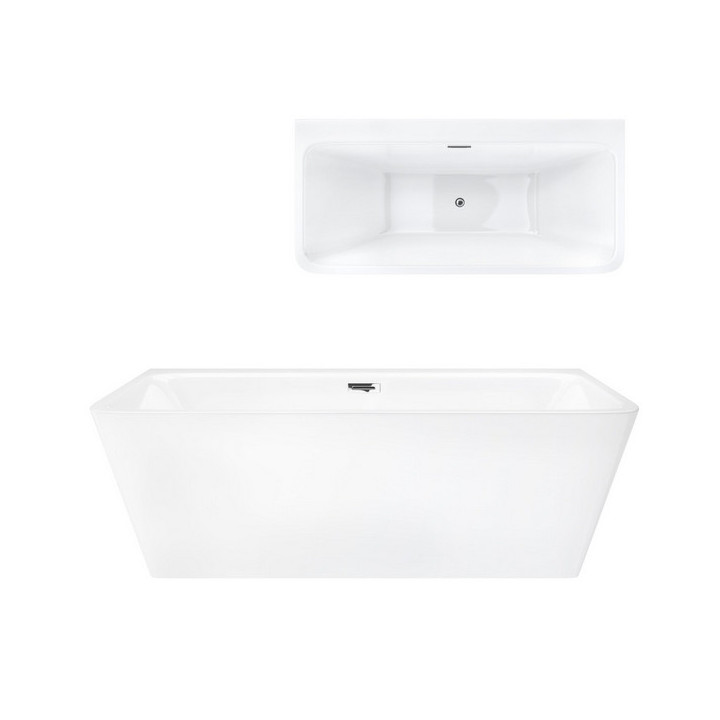 Wanna wolnostojąca przyścienna z szeroką krawędzią Corsan ISEO  , 160x74cm, korek klik-klak czarny, biała