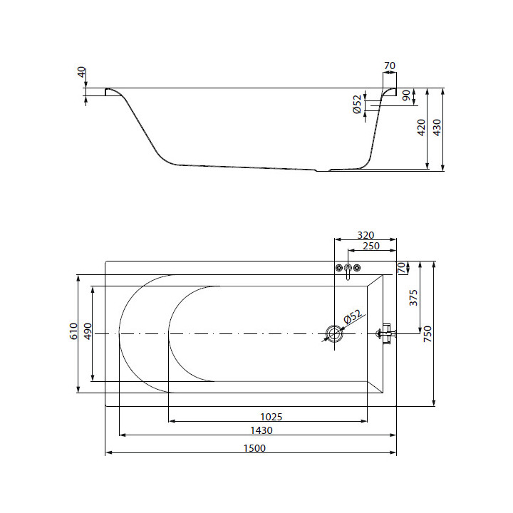 Wanna prostokątna 150x75cm, Cersanit City, biały