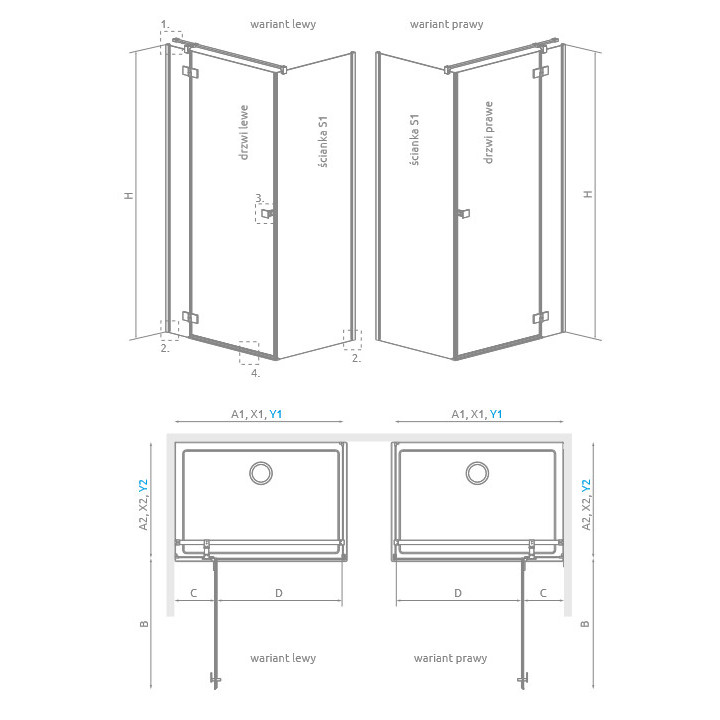 Drzwi kabiny prysznicowej Radaway Essenza 8 KDJ 80, lewe, 800x2000mmm, szkło przejrzyste, chrom
