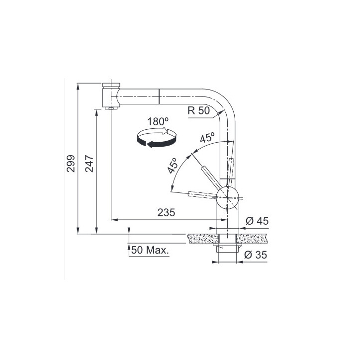 Bateria kuchenna Franke Atlas Neo Pull-Out, wysokość 297mm, obrotowa i wyciągana wylewka, czarna stal szlachetna