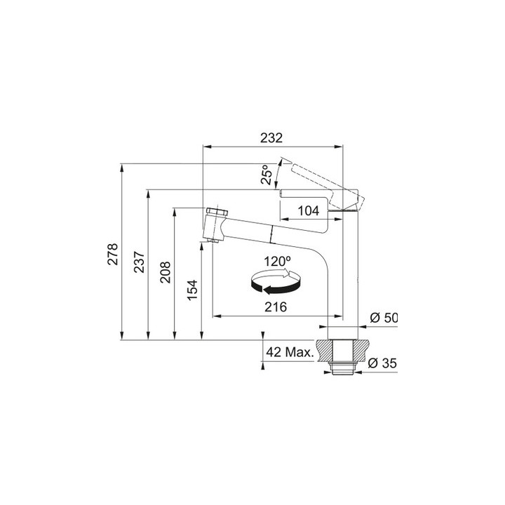 Bateria kuchenna Franke Centro pull-out , wysokość 278mm, obrotowa i wycągana wylewka,  chrom
