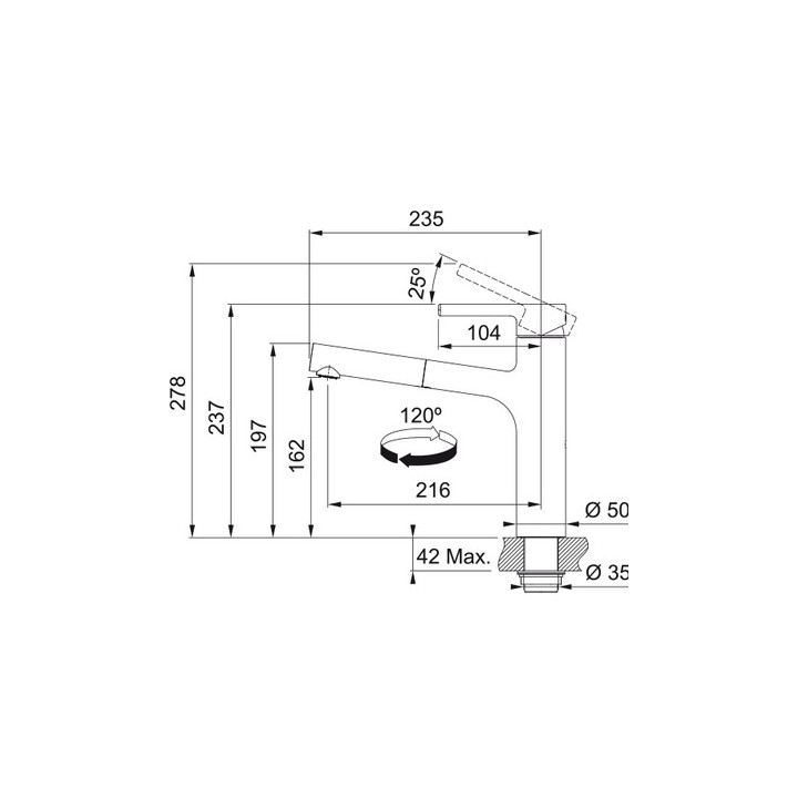 Bateria kuchenna Franke Centro pull-out , wysokość 278mm, obrotowa i wycągana wylewka,  chrom