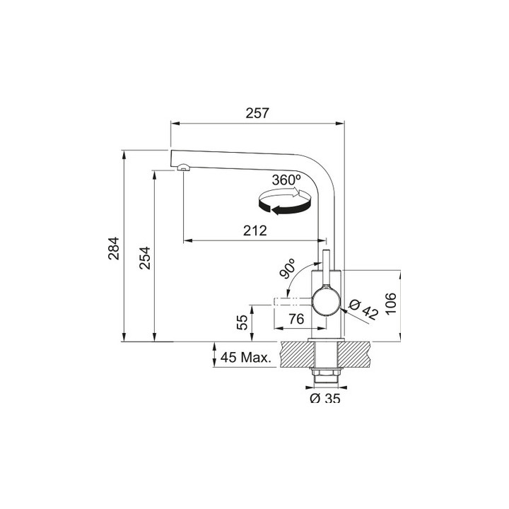 Bateria kuchenna Franke Lina L  , wysokość 284mm, obrotowa i wyciągana wylewka,  chrom