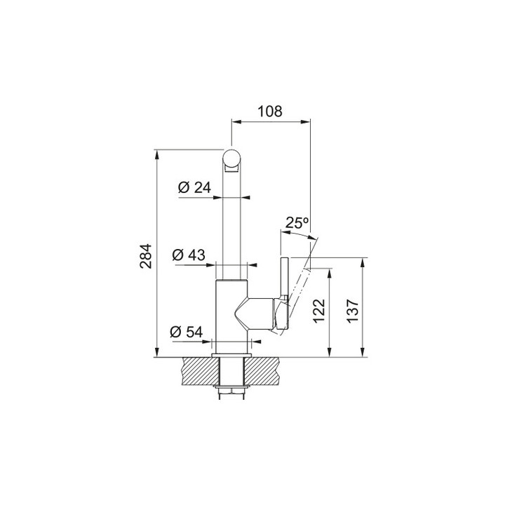 Bateria kuchenna Franke Lina L  , wysokość 284mm, obrotowa i wyciągana wylewka,  chrom