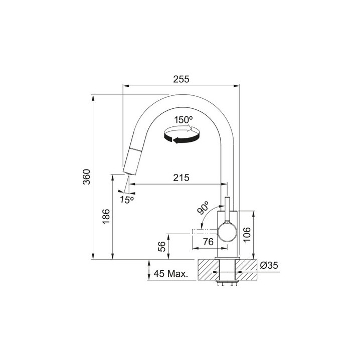 Bateria kuchenna Franke Lina pull-out , wysokość 360mm, obrotowa i wyciągana wylewka,  cappuccino