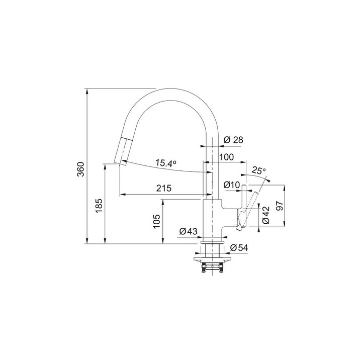 Bateria kuchenna Franke Lina pull-out , wysokość 360mm, obrotowa i wyciągana wylewka,  chrom