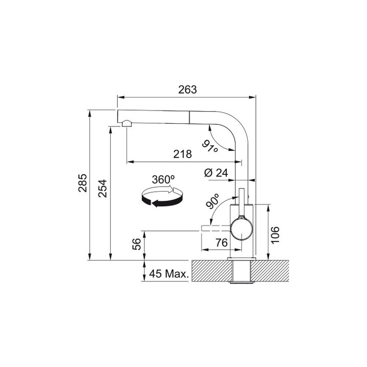 Bateria kuchenna Franke Lina pull-out , wysokość 360mm, obrotowa i wyciągana wylewka,  orzechowy