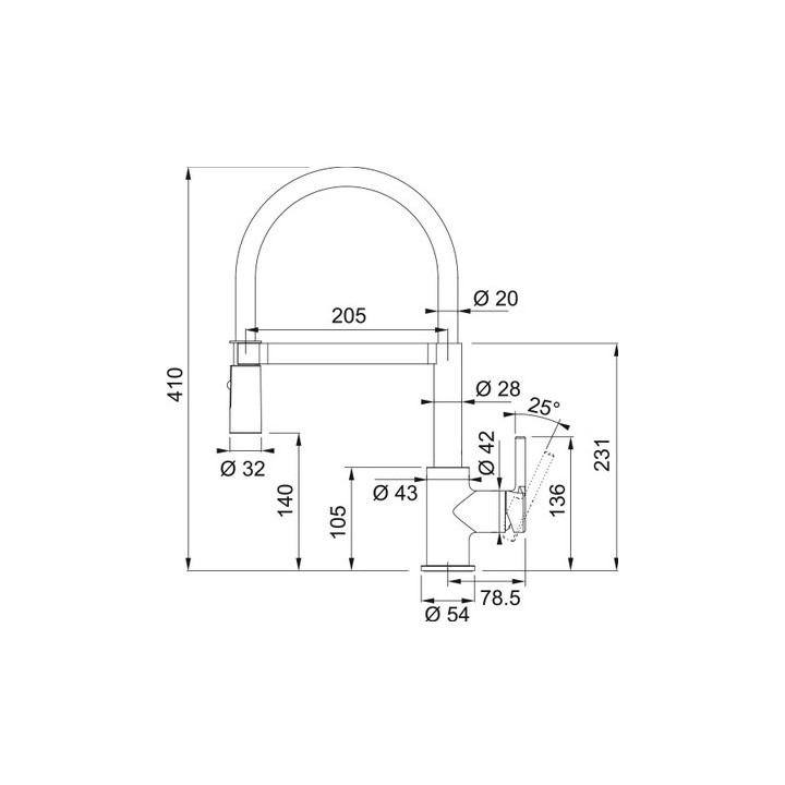 Bateria kuchenna Franke Lina semi-pro , wysokość 410mm, obrotowa  wylewka,  biały polarny/chrom