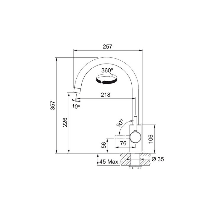 Bateria kuchenna Franke Lina XL , wysokość 350mm, obrotowa wylewka,  cappuccino
