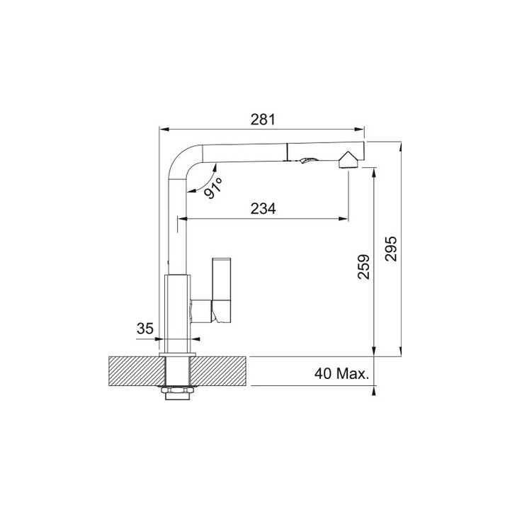 Bateria kuchenna Franke Lina XL , wysokość 350mm, obrotowa wylewka,  orzechowy