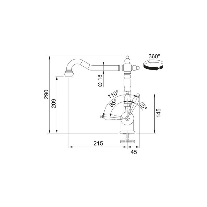 Bateria kuchenna Franke Neptune Evo , wysokość 294mm, obrotowa i wyciągana wylewka, czarny mat
