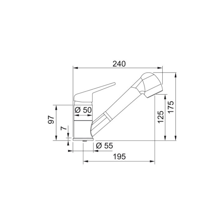 Bateria kuchenna Franke Orbit  , wysokość 208mm, obrotowa i wyciągana wylewka,  stal szlachetna