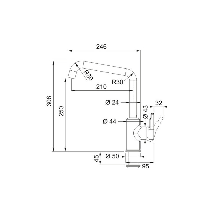 Bateria kuchenna Franke Smart Glenda  pull-out  , wysokość 300mm, obrotowa i wyciągana wylewka, stal szlachetna