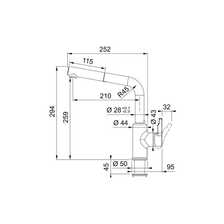 Bateria kuchenna Franke Urban pull-out  , wysokość 294mm, obrotowa i wyciągana wylewka,  cappuccino