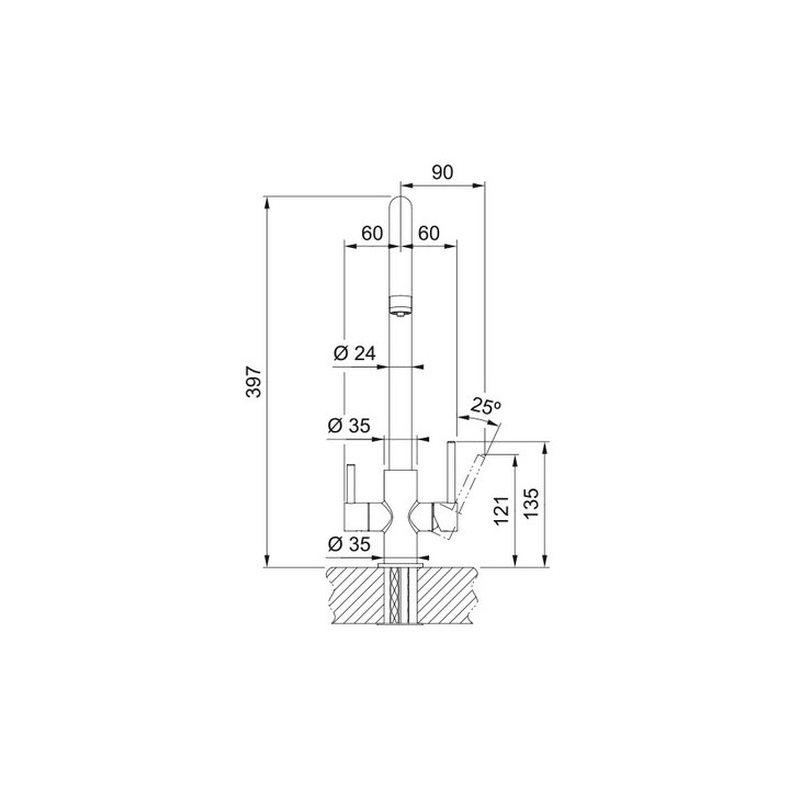Bateria kuchenna  do wody filtrowanej Franke Lina clear water  , wysokość 272mm, obrotowa wylewka,  chrom