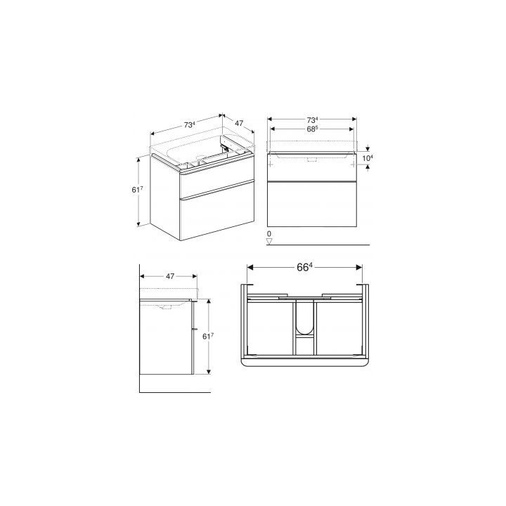 Szafka wisząca podumywalkowa Geberit Smyle Square 60 cm, z dwoma szufladami - biały połysk