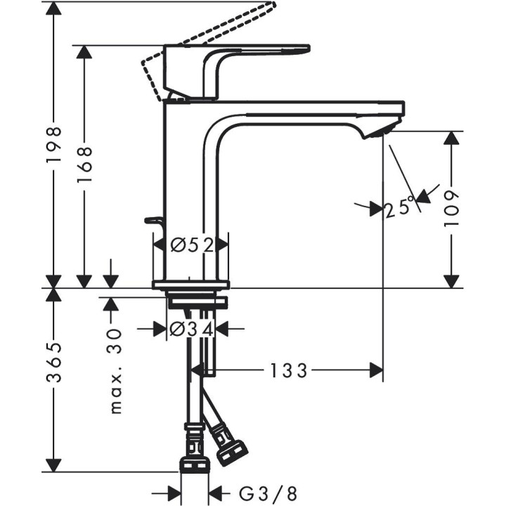 Bateria umywalkowa Hansgrohe Rebris S jednouchwytowa 80 CoolStart z metalowym kompletem odpływowym - czarny mat