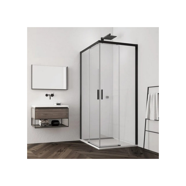 Kabina prysznicowa narożna, SanSwiss Top Line S Black 90x90cm, szkło przeźroczyste, profil czarny