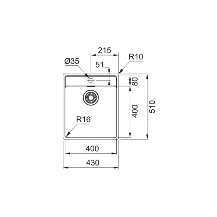 Zlewozmywak Franke Eurostar ETN 611-24 do zabudowy, jednokomorowy,stal szlachetna szczotkowana