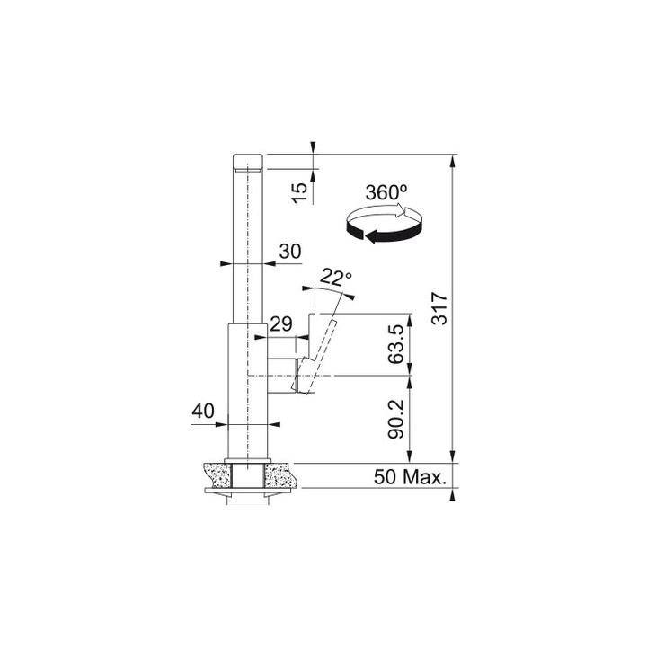 Bateria kuchena Franke Mythos, wysokość 348mm, z wyciąganą wylewką,czarna stal szlachetna