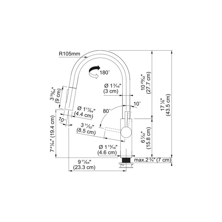 Bateria z ruchomą wylewką Franke PESCARA L SEMI-PRO - stal szlachetna