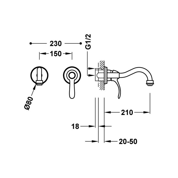 Umywalkowa bateria podtynkowa Tres Clasic, 2-otworowa, stal